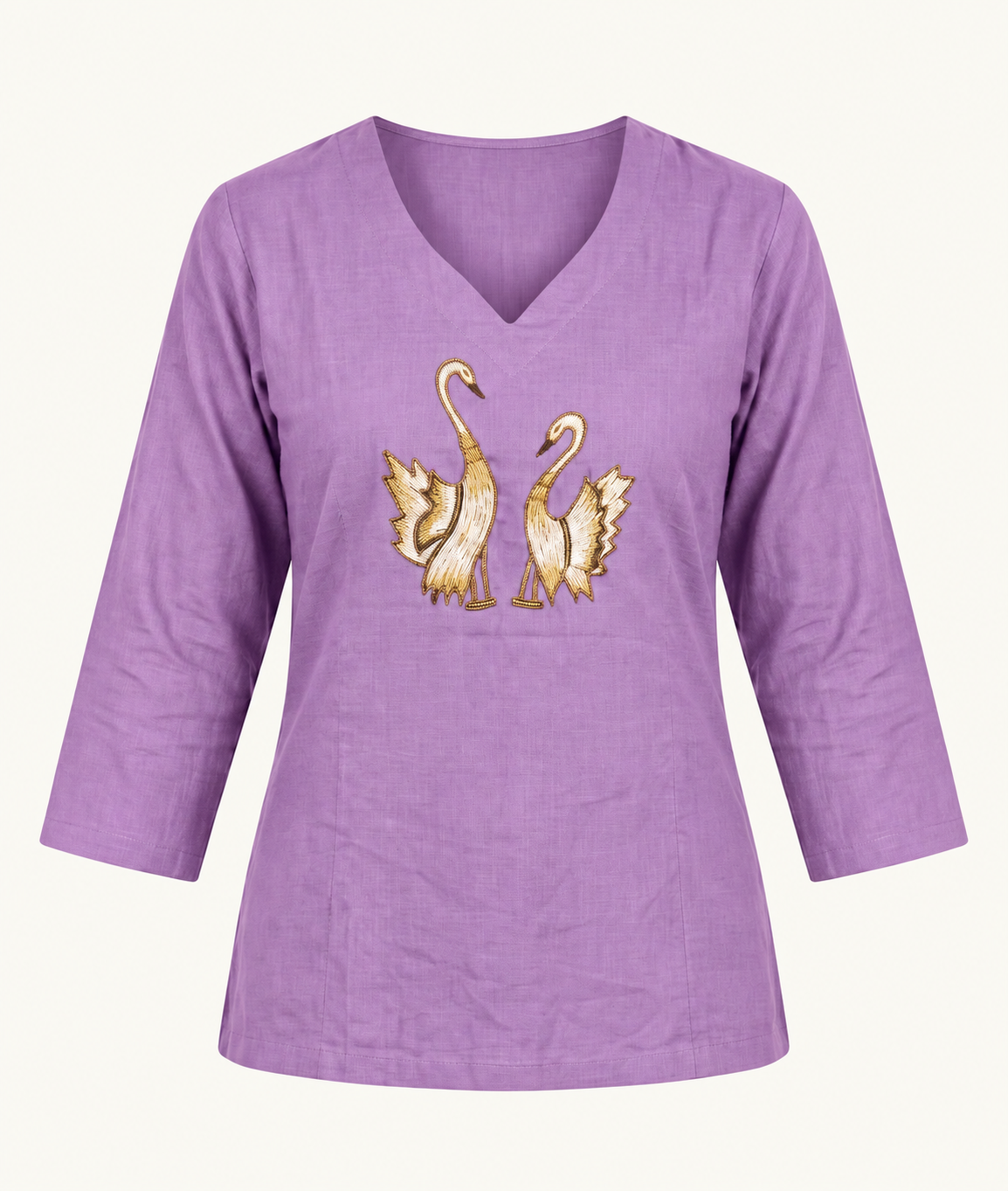 Artisanal Dhabu Cotton Floral Tunic Kurti ( Light Purple)